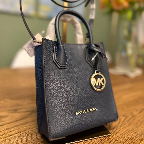 NWT! NEW! Michael Kors Mercer Extra-Small Pebbled Leather Crossbody Bag Navy - Picture 6 of 12